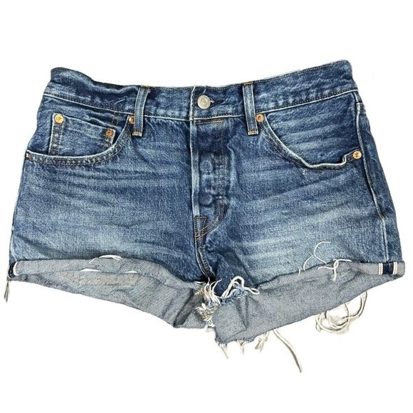 Levi’s 501 White Oak Cone Denim Distressed Button Fly Jeans Shorts Size 27 - Picture 3 of 9